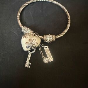 Guess Silver Heart and Key Charm Bracelet